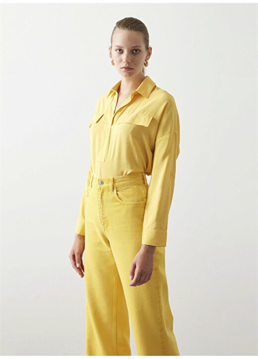 İpekyol Gömlek Yaka Uzun Kollu Cepli Sarı Kadın Bluz 1