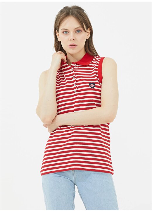 Sementa Polo Yaka Çizgili Kırmızı Kadın T-Shirt 21Y2231-75633.0001 2