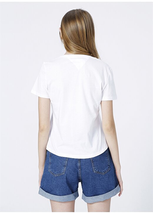 Tommy Jeans V Yaka Beyaz Kadın T-Shirt 4
