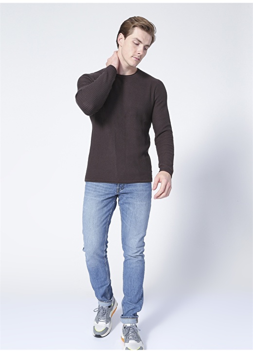 Jack & Jones 12179861_Jprblucarlos Knit Crew Nec Yuvarlak Yaka Uzun Kollu Regular Fit Düz Koyu Siyah Erkek Kazak 2