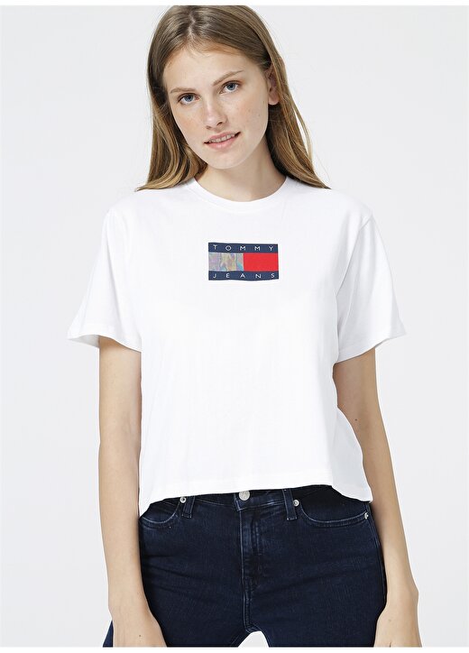 Tommy Jeans Yuvarlak Yaka Beyaz Kadın T-Shirt 1