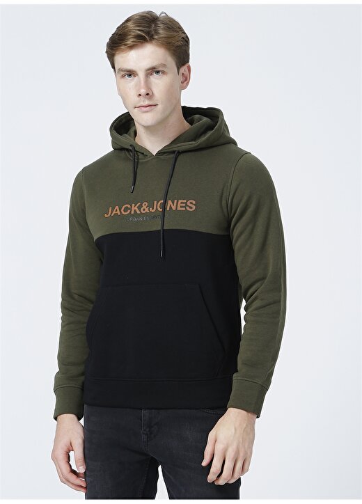 Jack & Jones 12190441_Jjeurban Blocking Sweat Ho Kapüşonlu Uzun Kollu Regular Fit Baskılı Haki Erkek Sweatshirt 3
