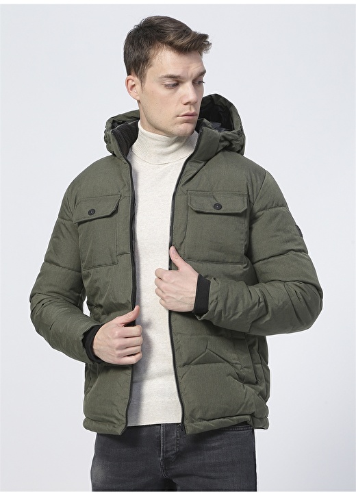 Jack & Jones 12190036_Jjronald Puffer Düz Yaka Uzun Kollu Regular Fit Düz Haki Erkek Mont 3