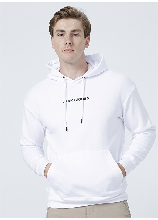 Jack & Jones 12192830_Jcomarco Sweat Hood Kapüşonlu Uzun Kollu Relaxed Baskılıbeyaz Erkek Sweatshir 2