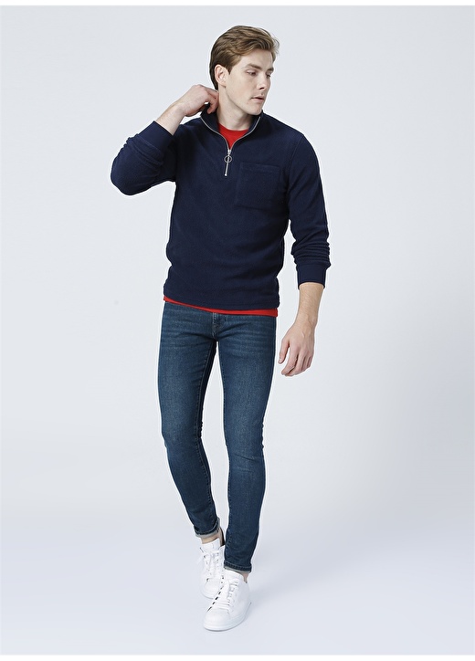 Jack & Jones 12194087_Jorparticle Sweathalf Zip Fermuarlı Uzun Kollu Standartkalıp Baskılı Lacivert 2