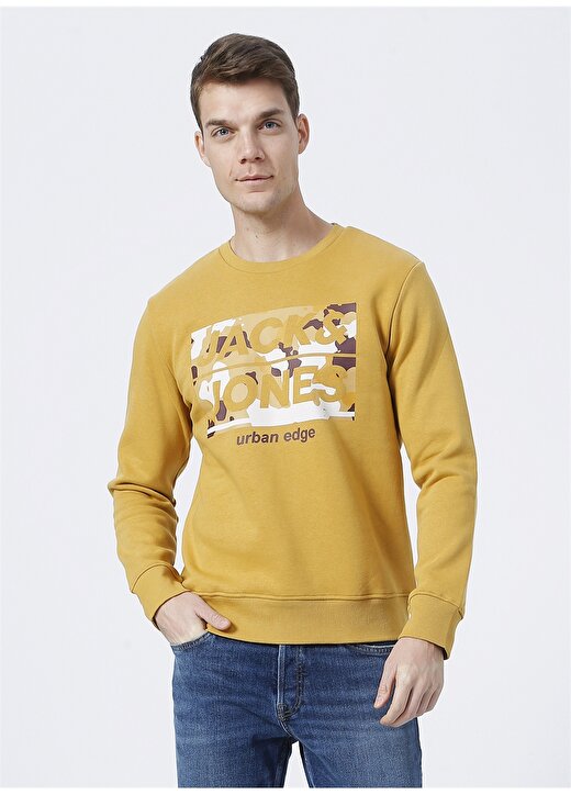 Jack & Jones 12197418_Jcomiko Sweat Crew Neck O Yaka Uzun Kollu Regular Fit Düz Sarı Erkek Sweatshirt 3