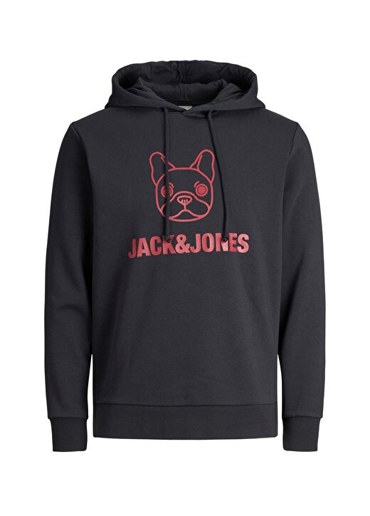 Jack & Jones 12201854_Jcoker Sweat Hoodkapüşonlu Uzun Kollu Regular Fit Baskılı Koyu Siyah Erkek Sw 1