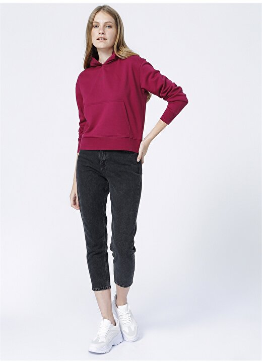 Calvin Klein Jeans Kapüşonlu Relaxed Düz Lila Kadın Sweatshirt LOGO TRIM HOODIE 2