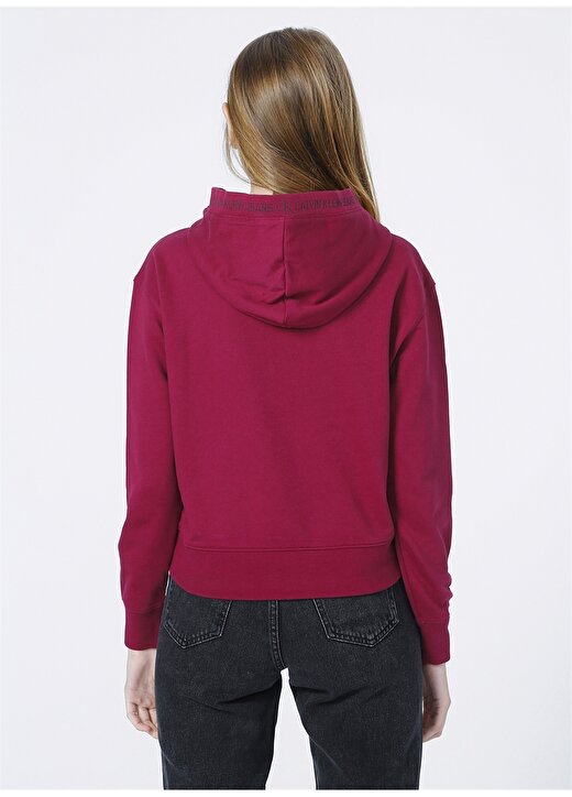 Calvin Klein Jeans Kapüşonlu Relaxed Düz Lila Kadın Sweatshirt LOGO TRIM HOODIE 4