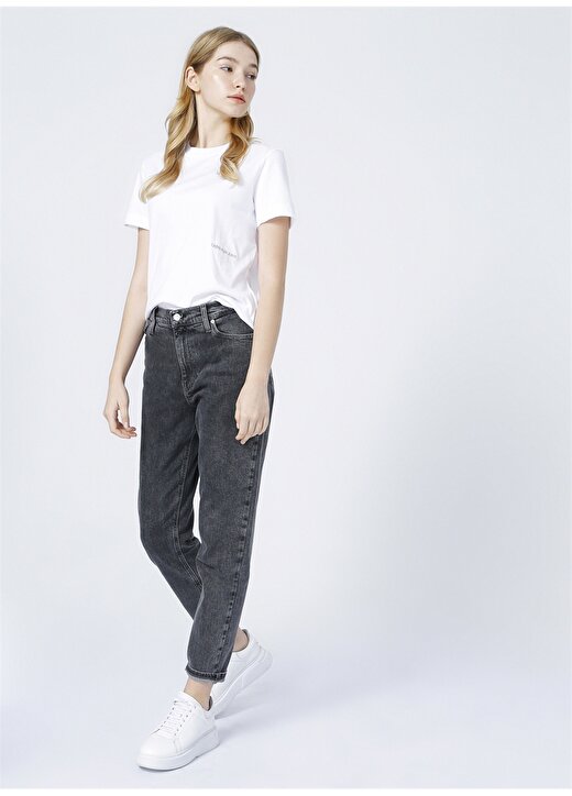 Calvin Klein Jeans Yuvarlak Yaka Normal Kalıp Düz Beyaz Kadın T-Shirt OFF PLACED MONOGRAM TEE 2