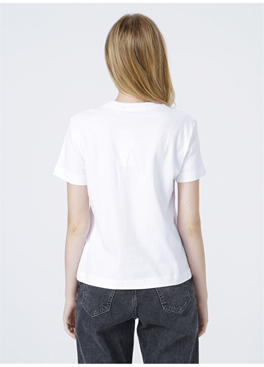 Calvin Klein Jeans Yuvarlak Yaka Normal Kalıp Düz Beyaz Kadın T-Shirt OFF PLACED MONOGRAM TEE 4