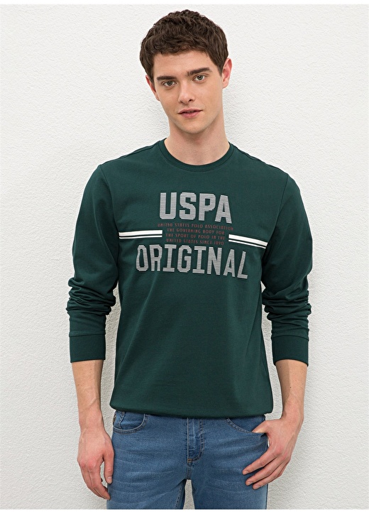 U.S. Polo Assn. Bisiklet Yaka Yeşil Erkek Sweatshirt 1