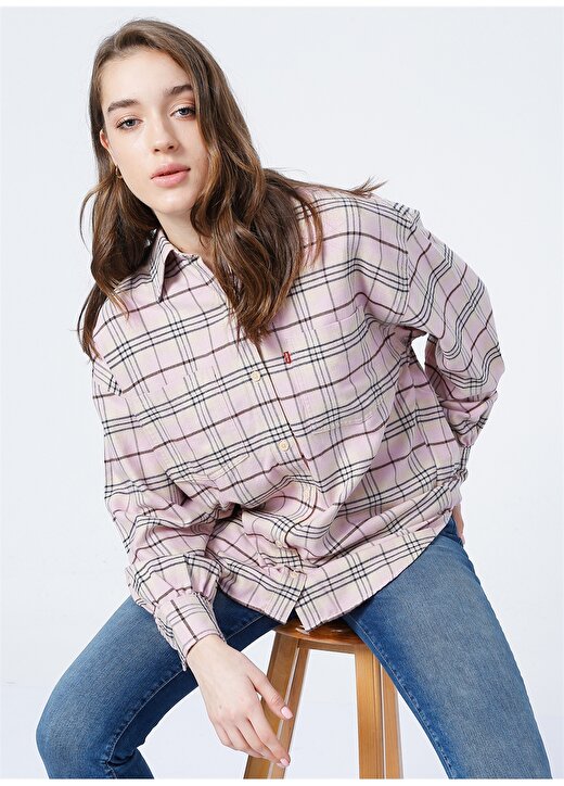 Levis Remi Utility Shirt Shayna Plaid Kee Gömlek Yaka Standart Kalıp Çok Renkli Kadın Gömlek 1