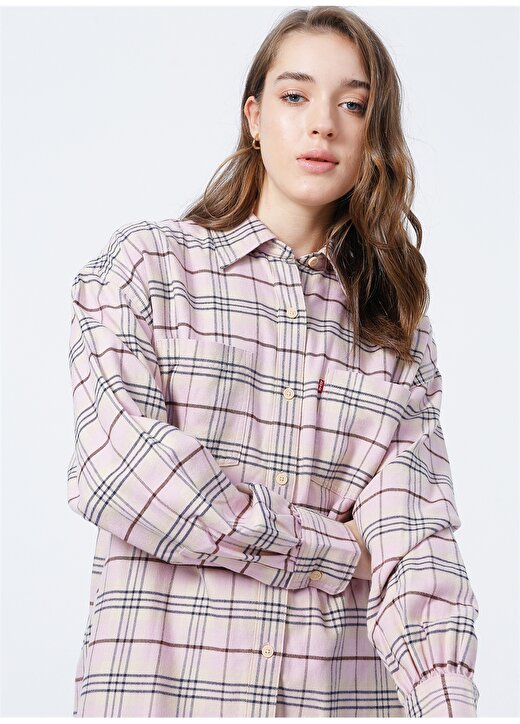Levis Remi Utility Shirt Shayna Plaid Kee Gömlek Yaka Standart Kalıp Çok Renkli Kadın Gömlek 4