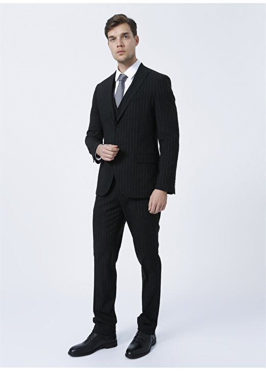 Fabrika JAMIS Ceket Yaka Slim Fit Çizgili Siyah Erkek Takım Elbise 2