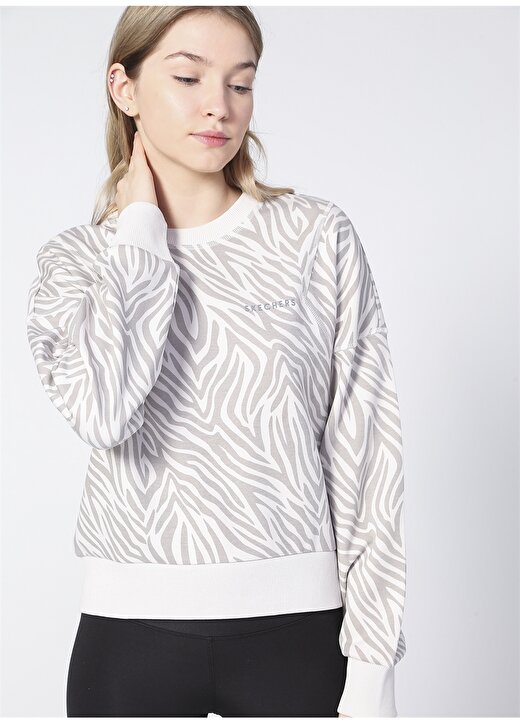 Skechers S212057-043 W Printed Sweatshirt O Yaka Normal Kalıp Baskılı Taş Kadın Sweatshirt 3
