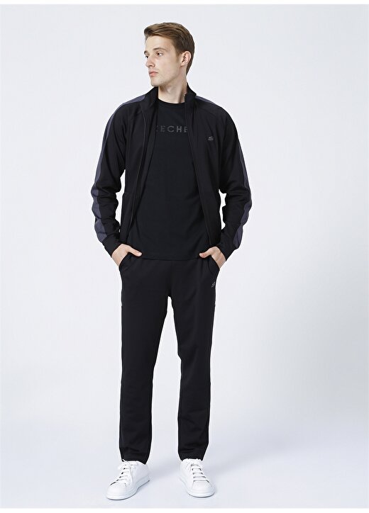 Skechers S212165-001 M Micro Essential Suit O Yaka Normal Kalıp Düz Siyah Erkek Eşofman Takımı 3