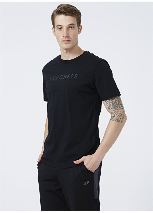 Skechers S212191-001 M Camo Logo T-Shirt O Yaka Normal Kalıp Düz Siyah Erkek T-Shirt 3