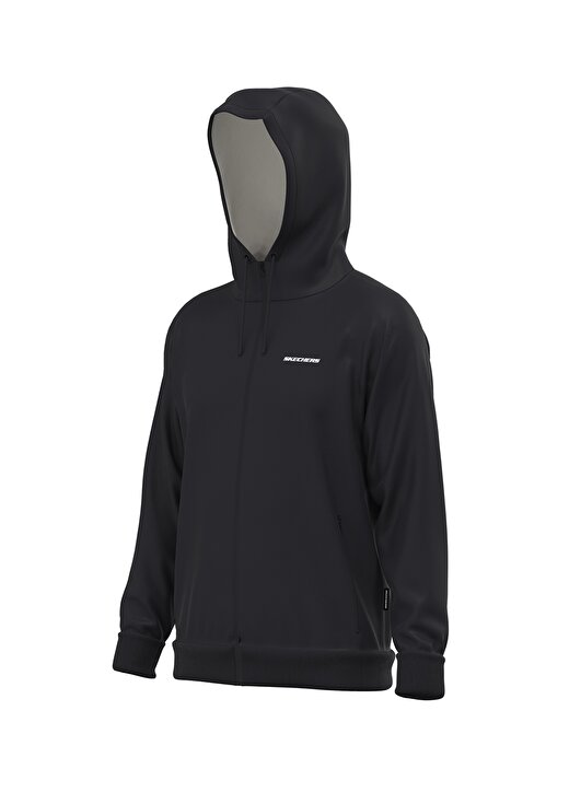 Skechers S212267-001 New Basics M Fz Hoodie Kapüşonlu Normal Kalıp Düz Siyah Erkek Zip Ceket 1