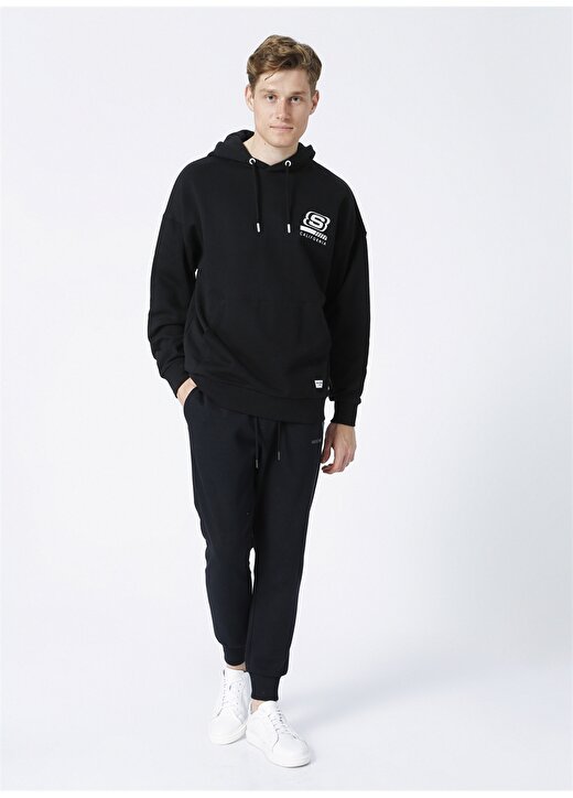 Skechers S212937-001 M Chest Logo Hoodie Kapüşonlu Normal Kalıp Düz Siyah Erkek Sweatshirt 2