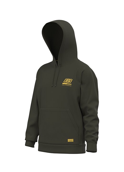 Skechers S212937-801 M Chest Logo Hoodie Kapüşonlu Normal Kalıp Düz Haki Erkek Sweatshirt 1