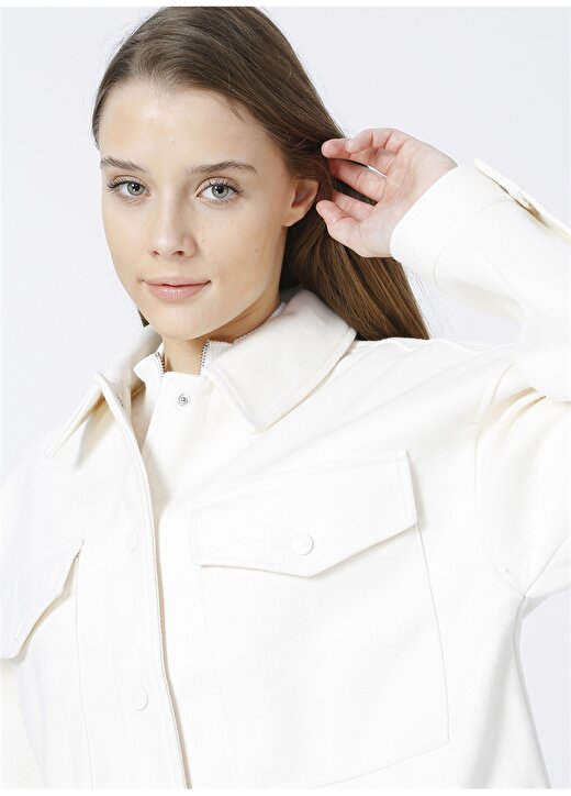 Vero Moda Vmfortunelippa Gömlek Yaka Normal Kalıp Düz Beyaz Kadın Ceket 2
