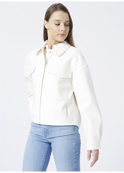 Vero Moda Vmfortunelippa Gömlek Yaka Normal Kalıp Düz Beyaz Kadın Ceket 4