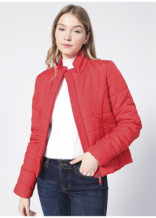 Vero Moda Vmsimone Aw21 Short Jacket Ga Boos Dik Yaka Normal Kalıp Düz Kırmızı Kadın Mont 3