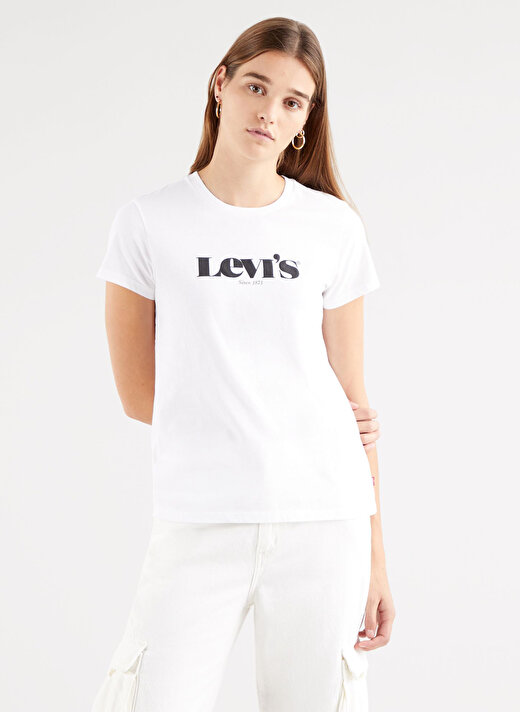 Levis Lse The Perfect Tee New Logo Ii Whi Yuvarlak Yaka Kısa Kollu Marka Baskılı Beyaz Kadın T-Shirt 1