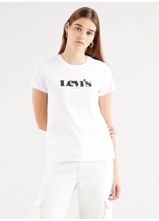 Levis Lse The Perfect Tee New Logo Ii Whi Yuvarlak Yaka Kısa Kollu Marka Baskılı Beyaz Kadın T-Shirt 1