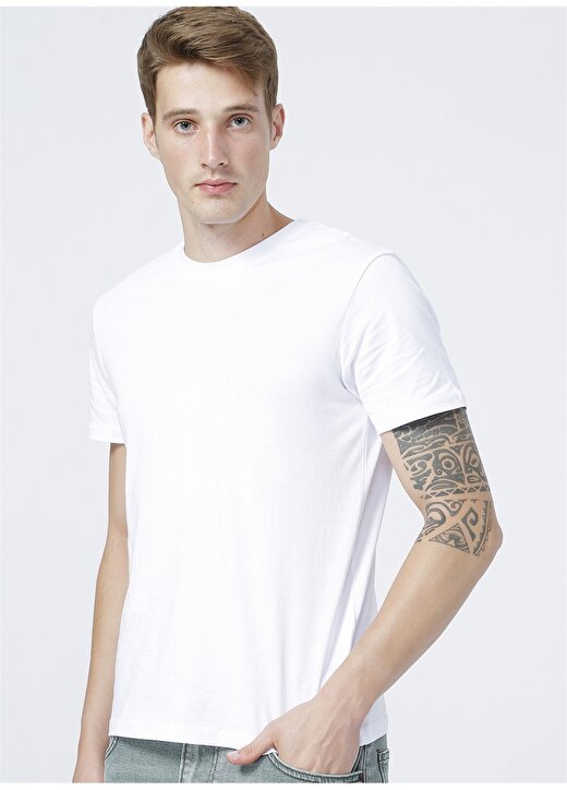 Only & Sons O Yaka Düz Koyu Beyaz Erkek T-Shirt 3