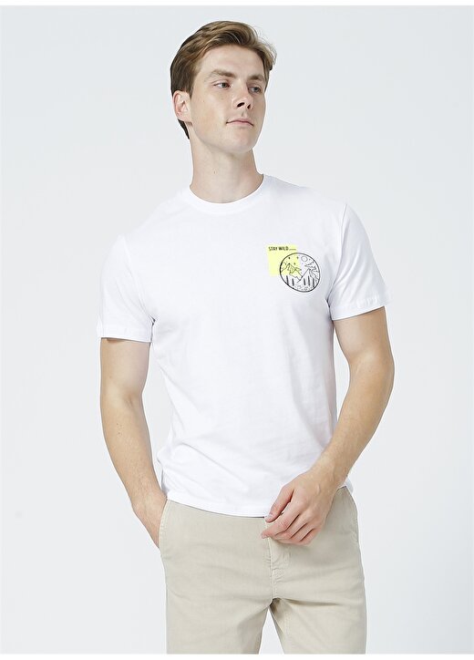 Only & Sons O Yaka Baskılı Koyu Beyaz Erkek T-Shirt 3