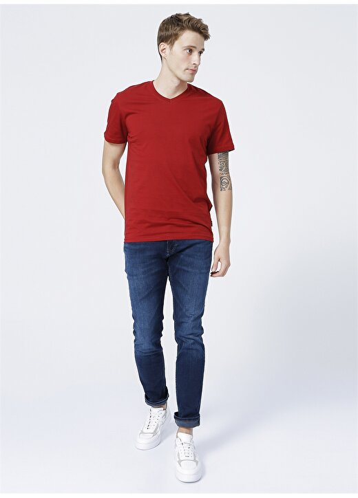 Only & Sons V Yaka Düz Kırmızı Erkek T-Shirt 2