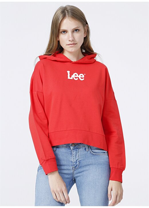 Lee Kapüşonlu Uzun Kollu Kırmızı Kadın Sweatshırt 1