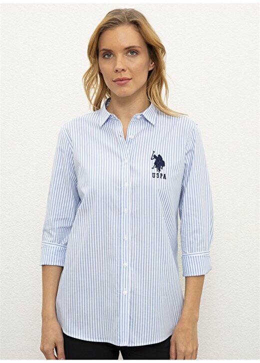 U.S. Polo Assn. Çizgili Açık Mavi Kadın Gömlek 1