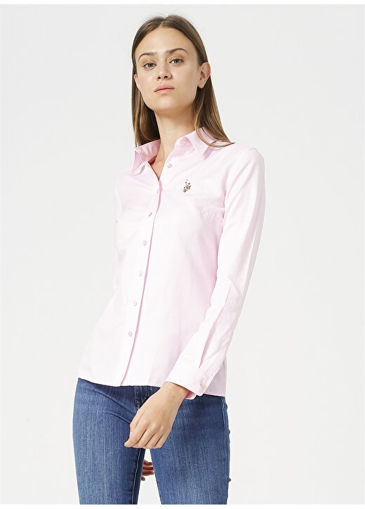 U.S. Polo Assn. Gömlek Yaka Açık Pembe Kadın Gömlek WOXCOLOR021K 3