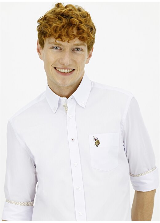 U.S. Polo Assn. Slim Fit Düz Beyaz Erkek Gömlek 2