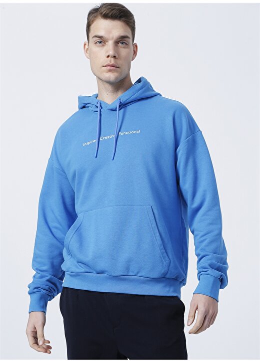 Fabrika Sports S-Factor Kapüşonlu Uzun Kollu Oversize Düz Mavi Erkek Sweatshirt 2
