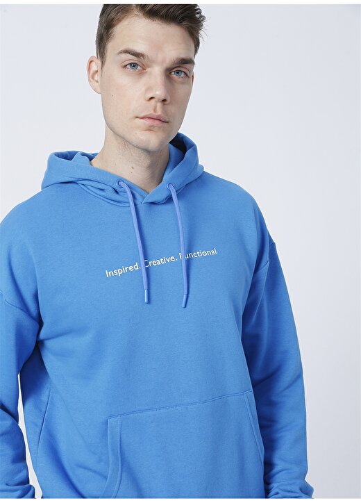 Fabrika Sports S-Factor Kapüşonlu Uzun Kollu Oversize Düz Mavi Erkek Sweatshirt 3