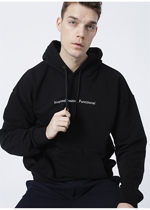 Fabrika Sports S-Factor Kapüşonlu Uzun Kollu Oversize Düz Siyah Erkek Sweatshirt 3