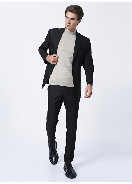 Fabrika Comfort Ceket Yaka Regular Fit Düz Siyah Erkek Takım Elbise 1