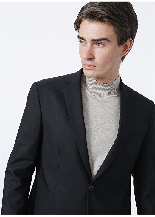 Fabrika Comfort Ceket Yaka Regular Fit Düz Siyah Erkek Takım Elbise 2