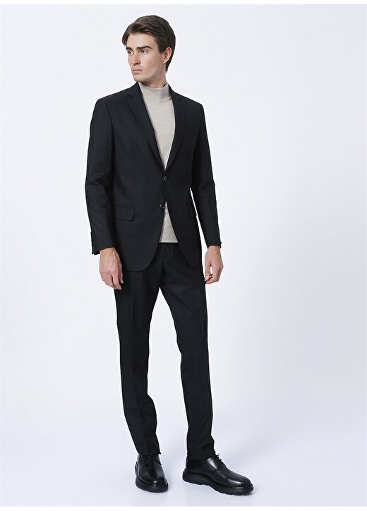 Fabrika Comfort Ceket Yaka Regular Fit Düz Siyah Erkek Takım Elbise 3