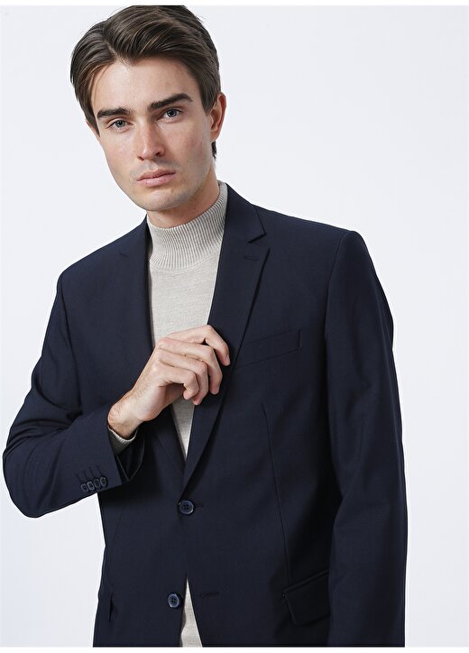 Fabrika Comfort Ceket Yaka Regular Fit Düz Lacivert Erkek Takım Elbise 2
