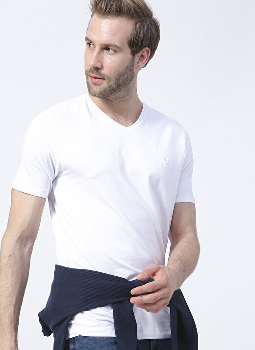 Fabrika Beyaz Erkek Basic Modal T-Shirt ROMEO-V  1