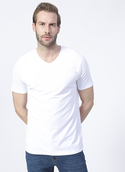 Fabrika Beyaz Erkek Basic Modal T-Shirt ROMEO-V  3