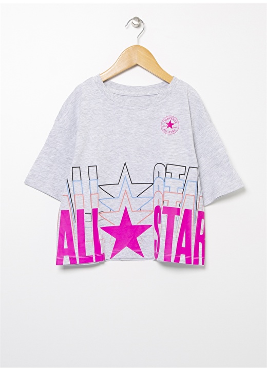 Converse 4Cb796-K3G Cnvg Allstar Repeat Boxy Bisiklet Yaka Normal Kalıp Baskılı Gri Kız Çocuk T-Shirt 1