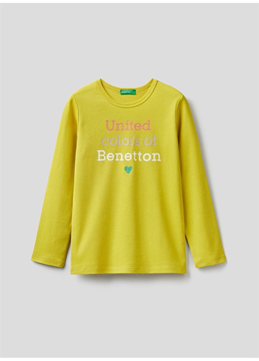 Benetton Fıstık Bisiklet Yaka Logolu Kız Çocuk T-Shirt 1