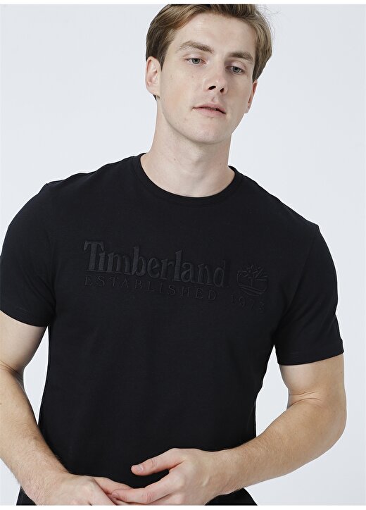 Timberland O Yaka Normal Kalıp Baskılı Siyah Erkek T-Shirt - TB0A2CMA0011 SS Heritage Linearlogo 1