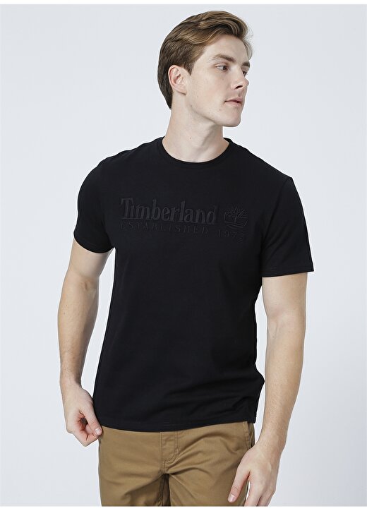 Timberland O Yaka Normal Kalıp Baskılı Siyah Erkek T-Shirt - TB0A2CMA0011 SS Heritage Linearlogo 2